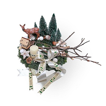 Aranjamente Craciun - Coronita din brad natural si caprioara