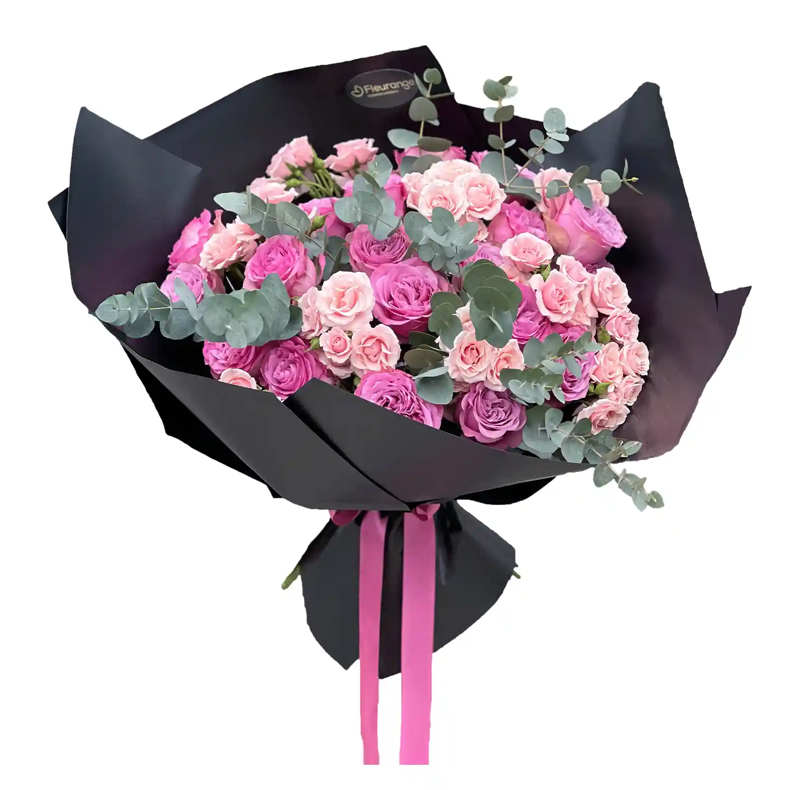 Valentine's Day - Buchet The Pink Bouquet – trandafiri roz si mini-rose cu eucalipt, Fleurange Baia Mare