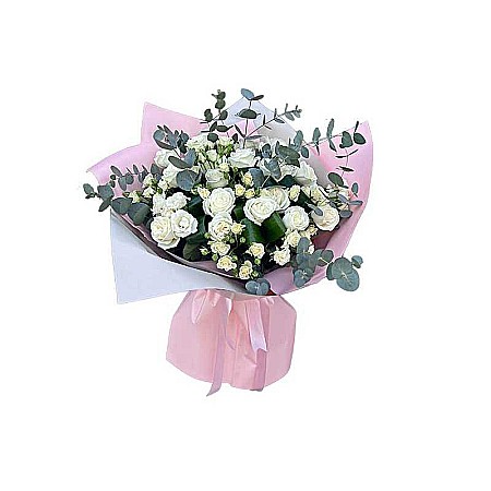 The White Bouquet - Buchet cu 19 trandafiri albi, eleganță și puritate