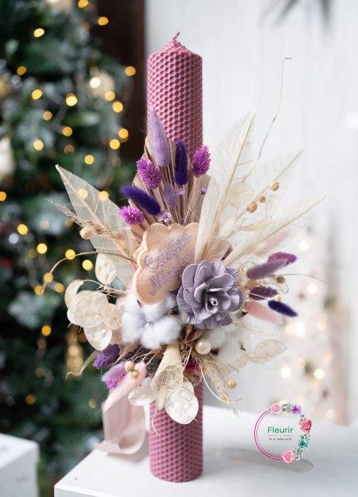 Lumânare Botez Personalizată cu Accente Naturale – Eleganță și Căldură [1]