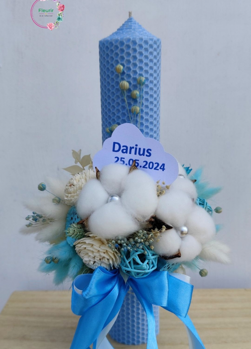 Lumanare botez personalizată cu decor albastru [2]