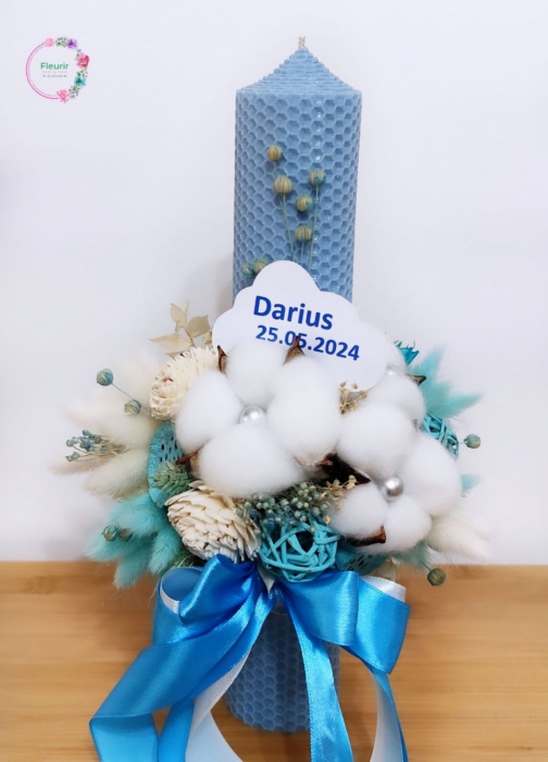 Lumanare botez personalizată cu decor albastru [1]