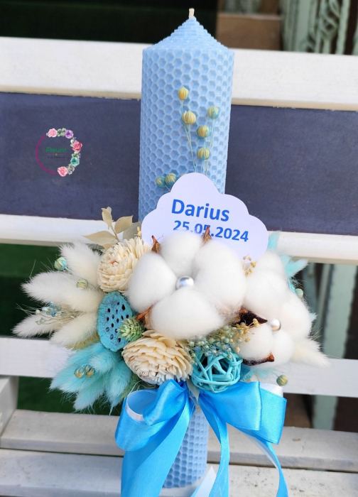 Lumanare botez personalizată cu decor albastru [3]