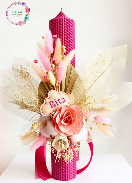 Lumânare Botez Elegantă cu Decor Floral în Nuanțe de Roz [1]