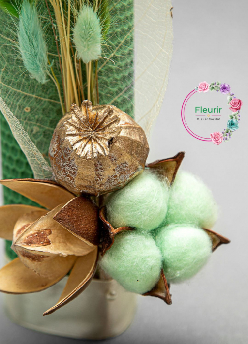 Lumânare Botez Naturală cu Accente Florale în Nuanțe de Verde [2]