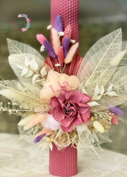 Lumânare Botez Roz – Decor Floral Elegant și Personalizare [1]