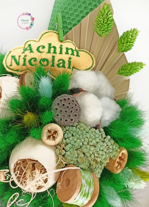 Lumânare Botez Verde Personalizată – Decor Natural și Elegant [2]