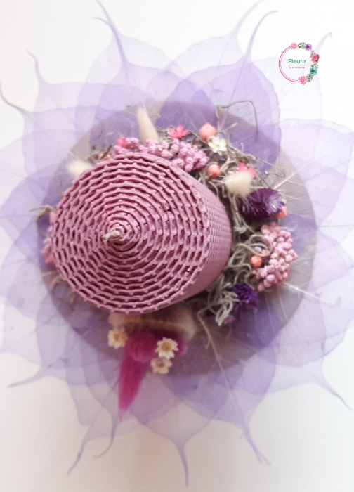 Lumânare Botez Violet-Prună cu Flori Fine și Frunze Presate [6]