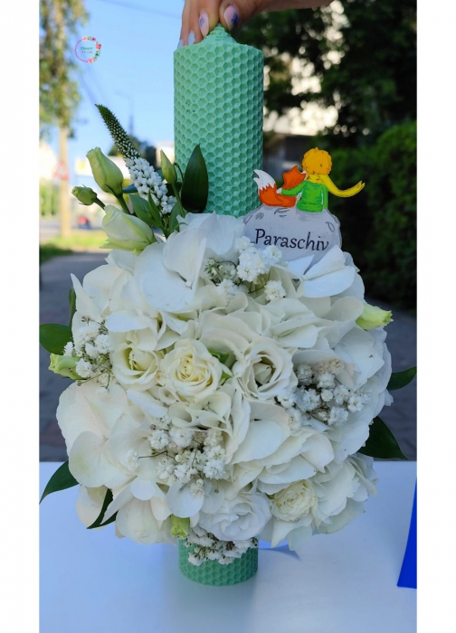 Lumânare Botez din Ceară Naturală Verde Deschis - Eleganța Micului Prinț [1]