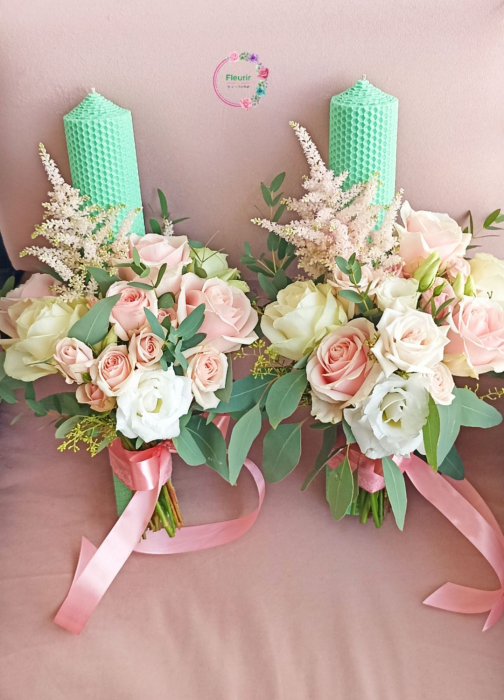 Lumânări de Cununie cu Flori Naturale în Nuanțe de Roz și Alb [1]