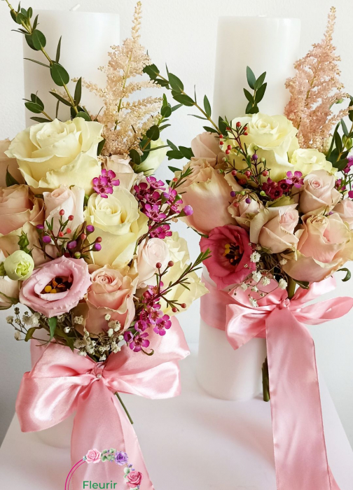 Lumânări Elegante de Cununie cu Flori Naturale și Panglici din Satin [2]