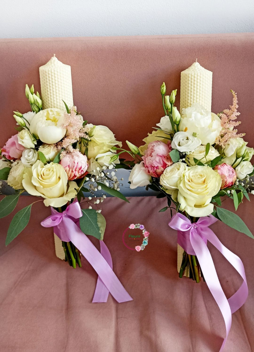 Lumânări Cununie cu Bujori și Trandafiri [1]