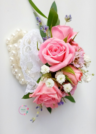 Cocarde, Corsaje și Accesorii - Corsaj cu Miniroze Roz și Lavandă