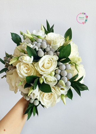 Buchet de Mireasă cu Trandafiri Ivoire și Detalii Argintii | Fleurir [1]