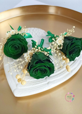 Cocarde, Corsaje și Accesorii - Cocarde Florale cu Trandafiri Verzi Criogenați și Elemente Naturale