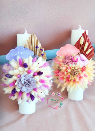 Lumânare Botez Mov Cu Flori Uscate și Accente Naturale [1]