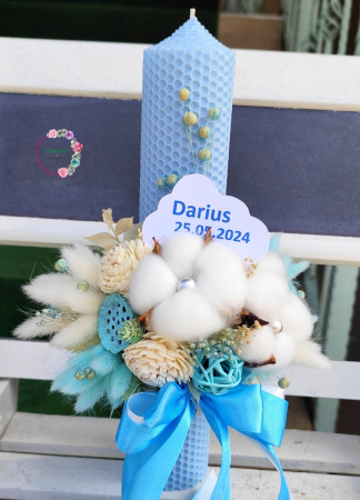 Lumanare botez personalizată cu decor albastru [2]