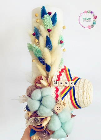 Lumânări Botez - Lumânare Botez Tradițională cu Panglică Tricoloră