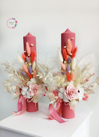 Flori Uscate/Criogenate - Lumânare Botez Roz – Decor Elegant și Romantic