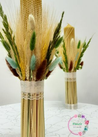 Lumânare Botez Rustică Cu Spice și Flori Uscate [3]