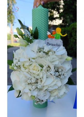 Botez - Lumânare Botez din Ceară Naturală Verde Deschis - Eleganța Micului Prinț