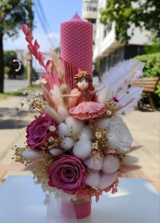 Botez - Lumânare Botez din Ceară Naturală Roz - Grația Balerinei