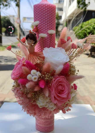 Botez - Lumânare Botez din Ceară Naturală Roz - Grația Balerinei