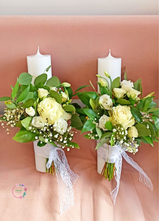 Lumânări Cununie cu Trandafiri Albi și Verdeață Naturală [1]