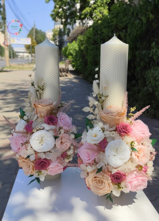 Nuntă - Lumânări de Cununie cu Flori Criogenate - Simfonia Purității