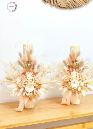 Flori Uscate/Criogenate - Lumânări de Cununie cu Flori Uscate și Accente Boeme în Tonuri Naturale