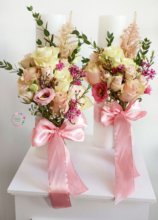 Flori Naturale - Lumânări Elegante de Cununie cu Flori Naturale și Panglici din Satin