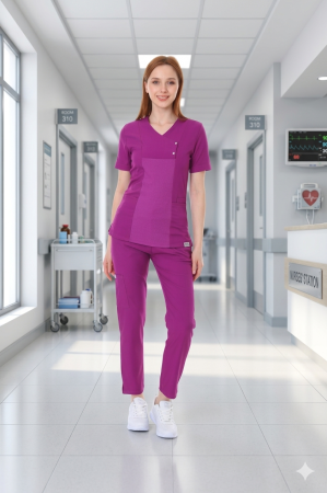 Costume medicale - Costum medical IModern dama IBA – bluză cambrată cu nervuri, lycra moale elastică 155g/m², 3+4 buzunare, croială feminină modernă pentru asistente și medici FLEXIO