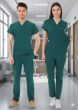 Costume medicale - Costum medical IPlatinum unisex IBA  – poliviscoză lycra, nesifonabil, decolteu V, marimi XXS-XL. FLEXIO.ro