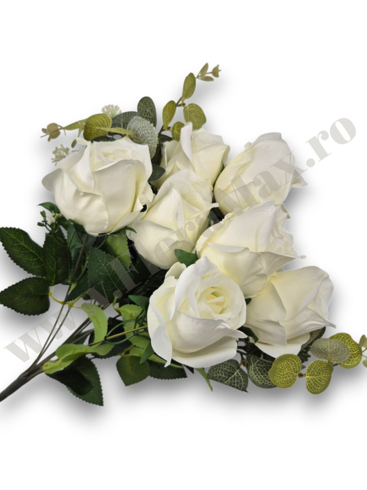 buchet mare trandafiri artificiali alb ivoire 48 cm 10 fire [2]