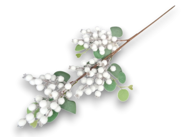 Creanga decorativa Craciun cu macese albe, eucalipt 70 cm [1]