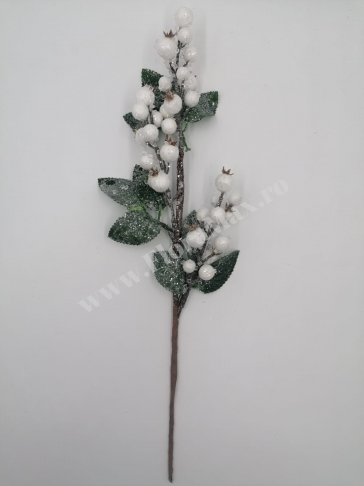 Crenguta brad artificial ninsa pentru aranjamente Craciun cu bilute albe si sclipici 43 cm [2]