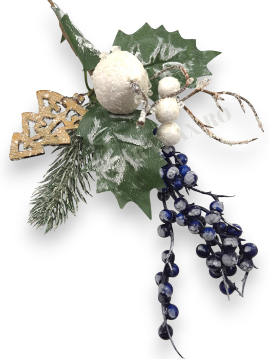 Crenguta brad artificial ninsa ilex mov pentru aranjamente Craciun cu para alba si sclipici 28 cm [3]