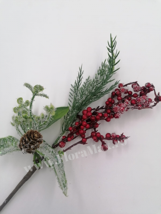 Crenguta brad artificial ninsa pentru aranjamente Craciun ilex si con brad 28 cm [1]