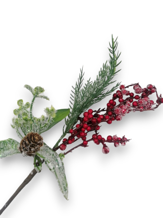 Crenguta brad artificial ninsa pentru aranjamente Craciun ilex si con brad 28 cm [1]