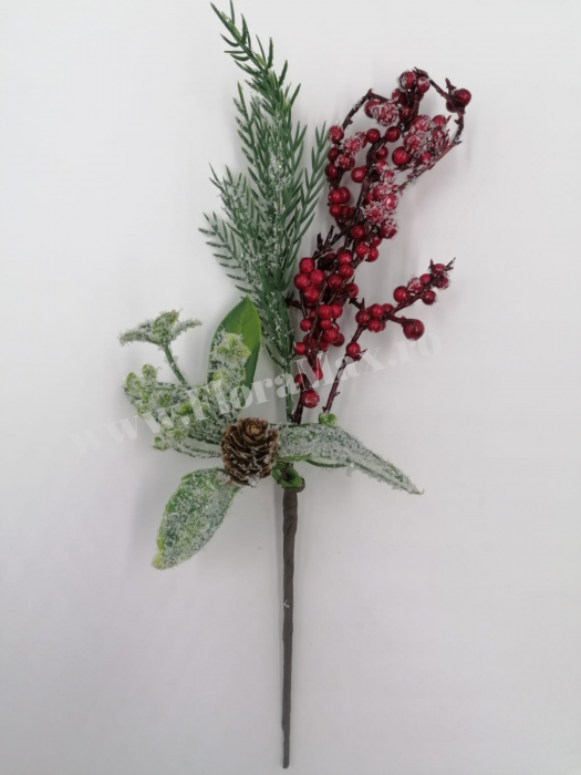Crenguta brad artificial ninsa pentru aranjamente Craciun ilex si con brad 28 cm [2]