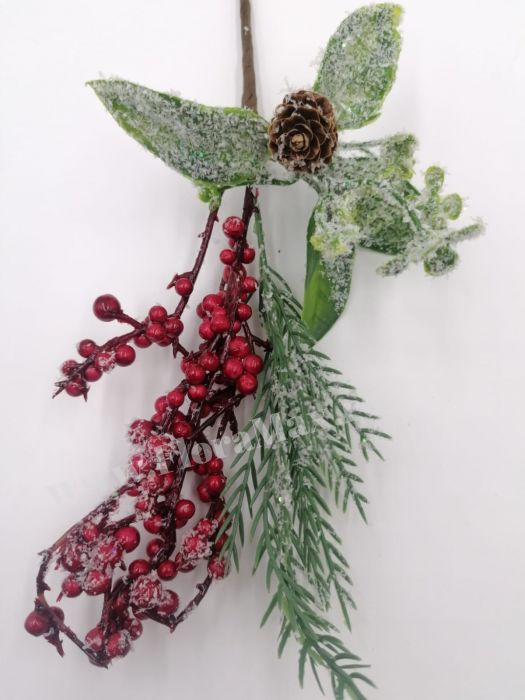 Crenguta brad artificial ninsa pentru aranjamente Craciun ilex si con brad 28 cm [3]