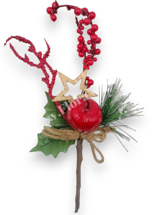 Crenguta brad artificial  pentru aranjamente Craciun cu ilex si mar rosu 27 cm [2]