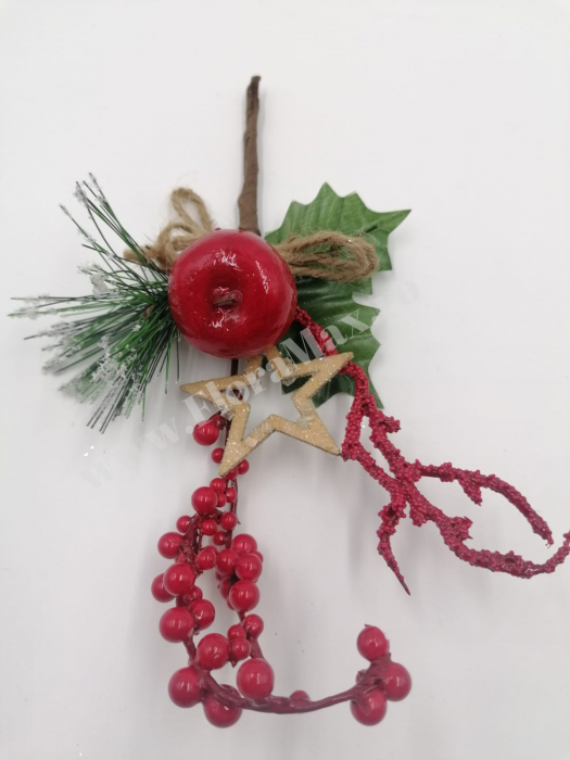 Crenguta brad artificial  pentru aranjamente Craciun cu ilex si mar rosu 27 cm [3]