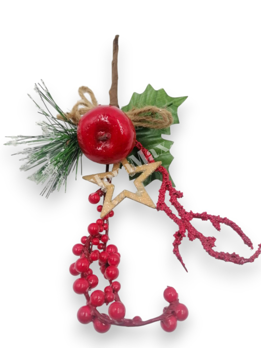 Crenguta brad artificial  pentru aranjamente Craciun cu ilex si mar rosu 27 cm [3]