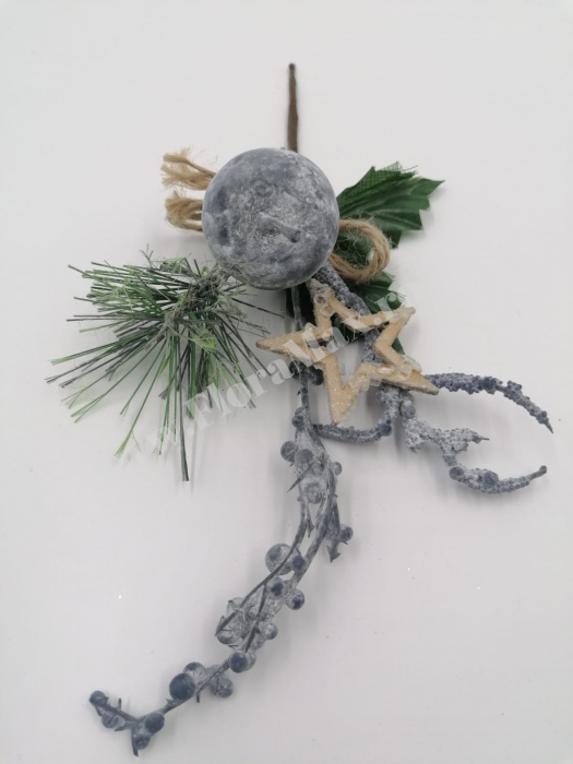 Crenguta Craciun pentru decoratiuni aranjamente mar mov, bilute mov si con stea 27 cm [3]