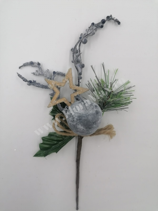 Crenguta Craciun pentru decoratiuni aranjamente mar mov, bilute mov si con stea 27 cm [2]