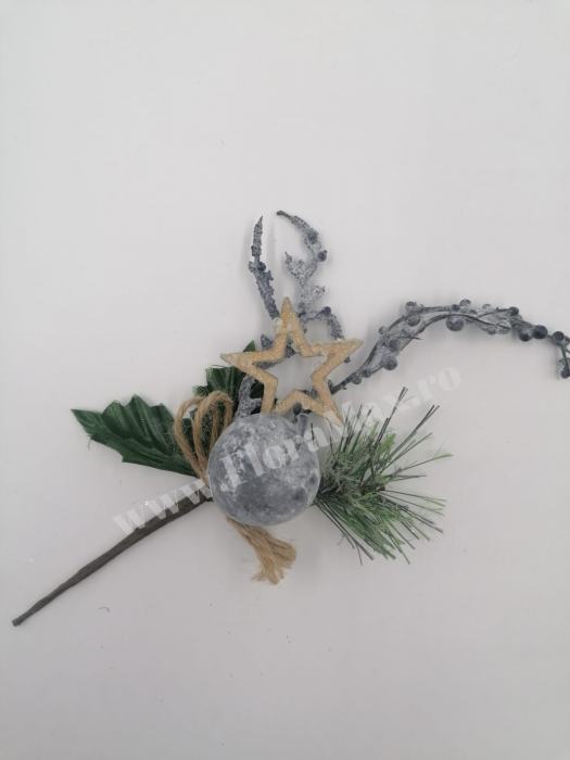 Crenguta Craciun pentru decoratiuni aranjamente mar mov, bilute mov si con stea 27 cm [1]