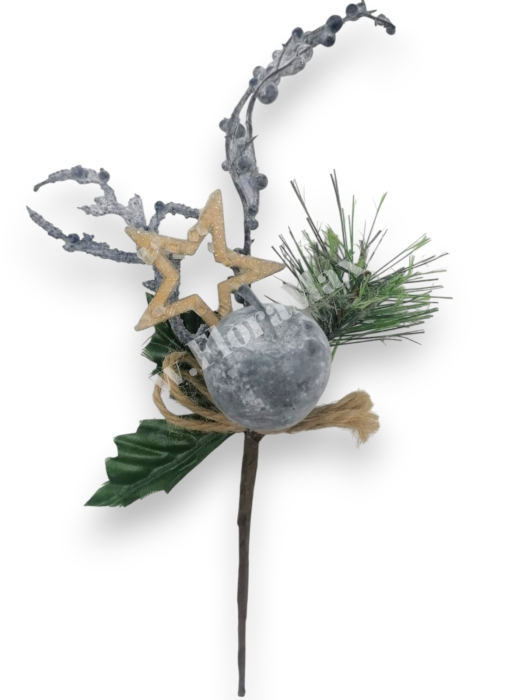 Crenguta Craciun pentru decoratiuni aranjamente mar mov, bilute mov si con stea 27 cm [2]
