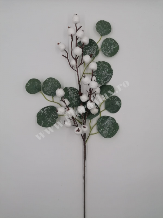 Crenguta pentru aranjamente Craciun cu bilute albe 55 cm [2]