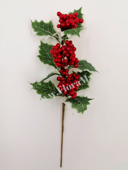 Crenguta pentru aranjamente Craciun cu bilute ilex rosii 29 cm [2]